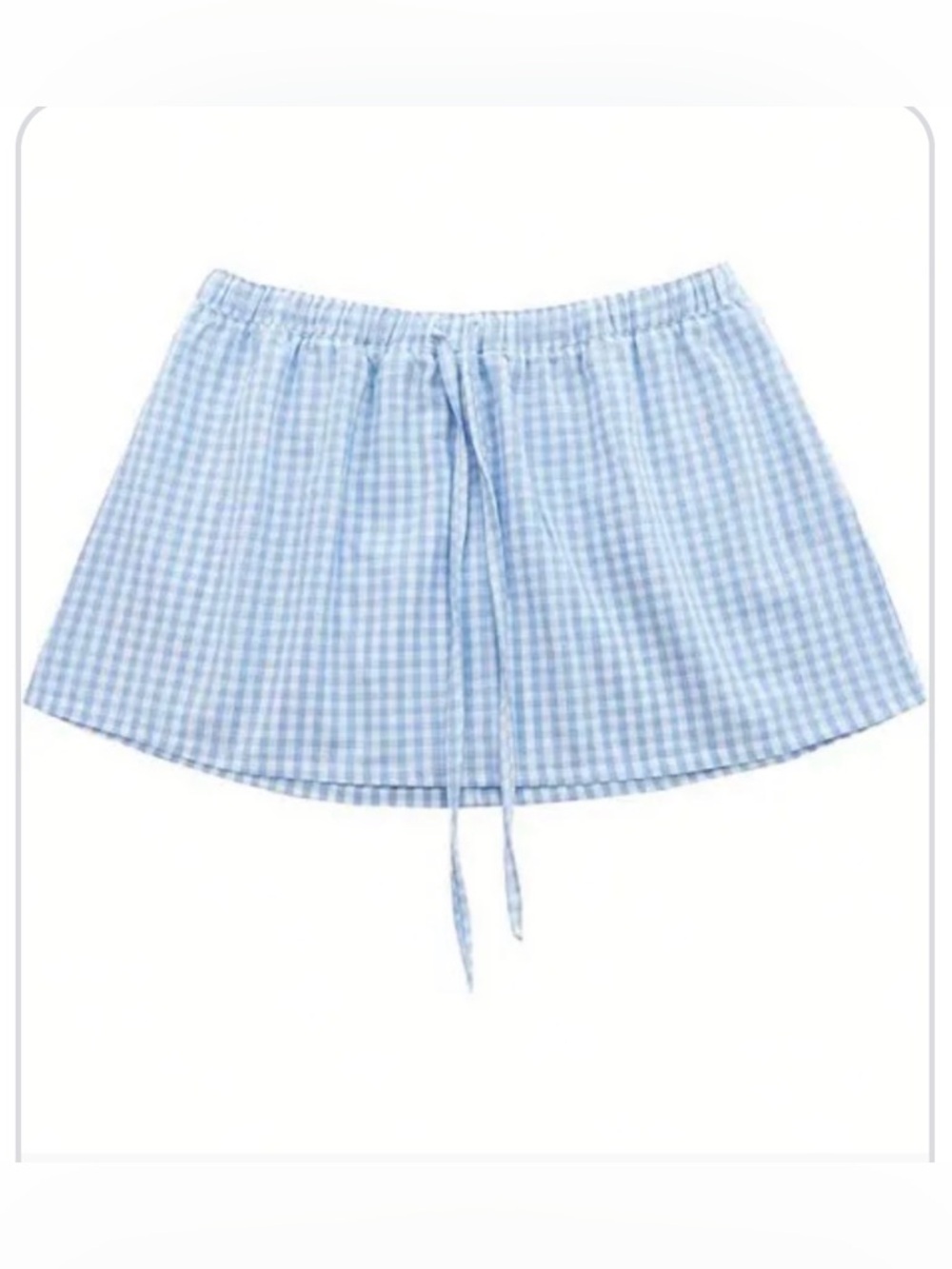 Oddli Light Blue Gingham Boxer Drawstring Mini Skirt | Size L/XL | NWT